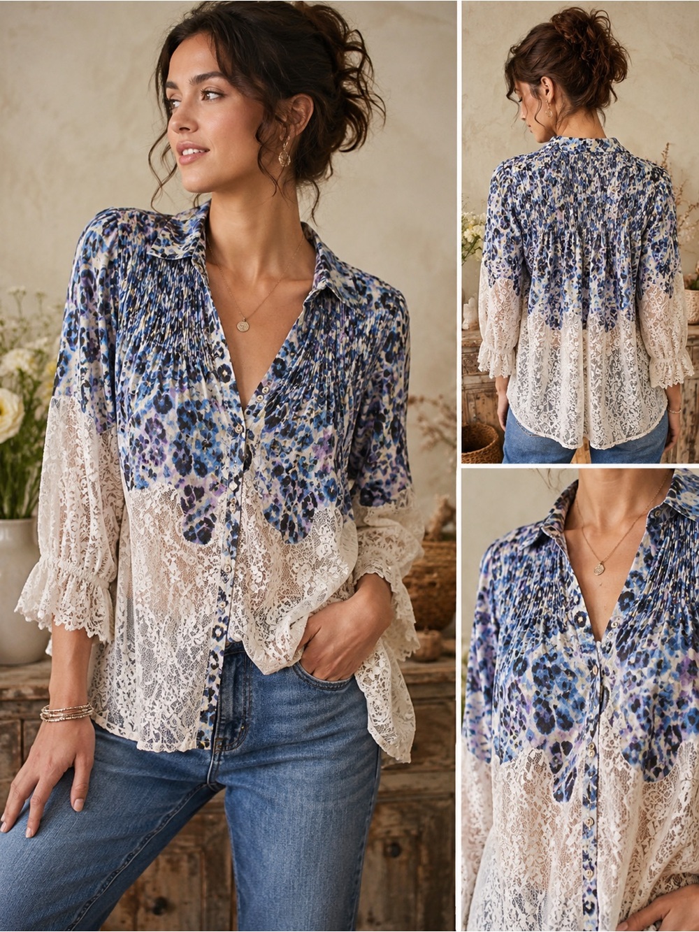 Anthropologie Victorian Sheer Lace Blouse M Boho Cottagecore
